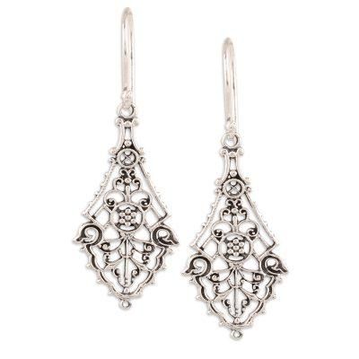 Garden Gateway,'Openwork Sterling Silver Dangle Earrings Crafted in India'
