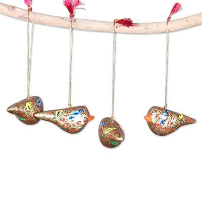 Papier mache ornaments, 'Peace and Joy' (set of 4)