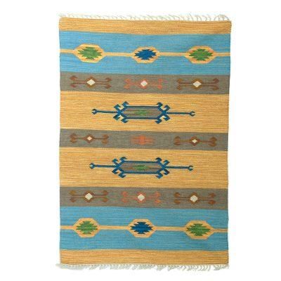 '4x6 Colorful Geometric Wool Dhurrie Rug from India'
