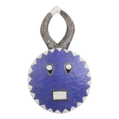 Ivoirian wood mask, 'Baule Blue Moon'