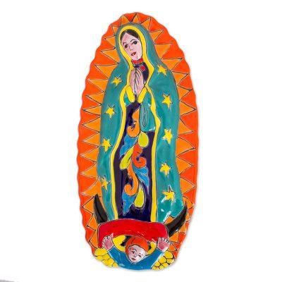 'Talavera-Style Ceramic Wall Sculpture of the Virgin Mary'