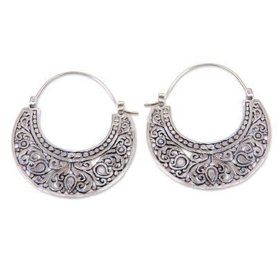 Ornately Detailed Sterling Silver 925 Hoop Earrings 'Garden of Eden'