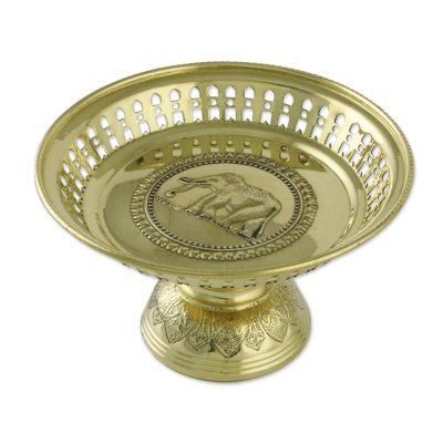 Princely Elephant,'Architectural Ornate Elephant Brass Catchall from Thailand'