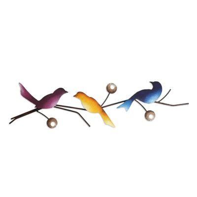 Singing Trio,'Steel Wall Sculpture of Three Colorful Birds from Mexico'