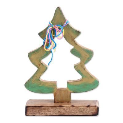 Joyful Present,'Handcrafted Mango Wood Christmas Tree Sculpture from India'