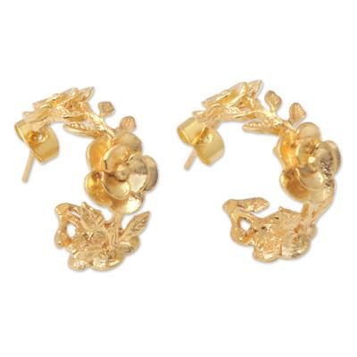 '22k Gold-Plated Half-Hoop Earrings with Floral Details'