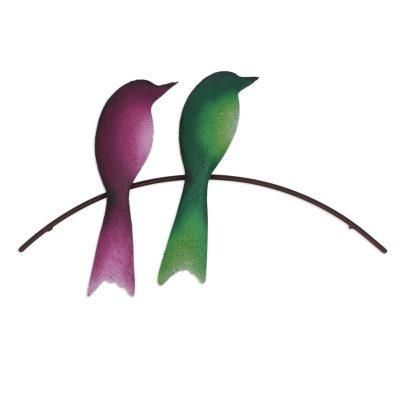 Avian Friends,'Steel Wall Sculpture of Two Colorful Birds from Mexico'
