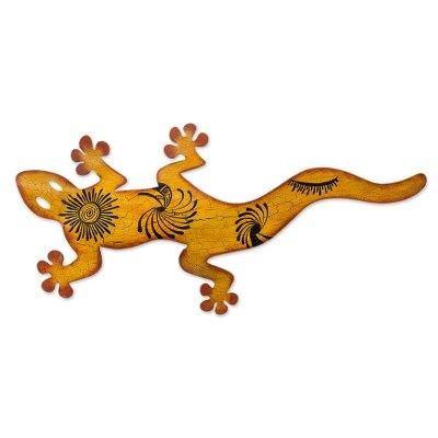 'Cave Art Gecko' - Unique Steel Orange Lizard Wall Art