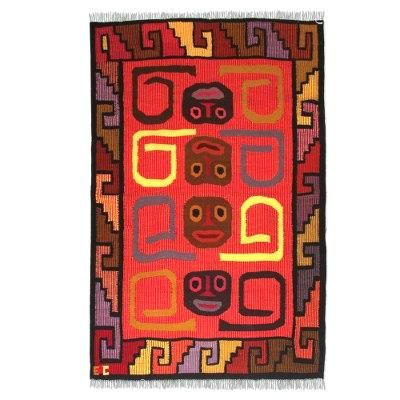 Wool rug, 'Ceremonial Masks' (4x5)