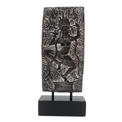 The Dancing Sri,'Cement Goddess Statuette with Wooden Base'