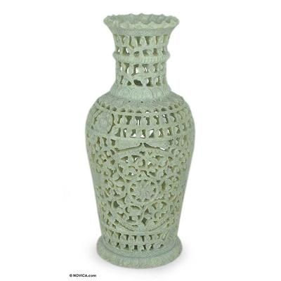 'Floral Honor' - Fair Trade Soapstone Vase Decorative Hand Crafted