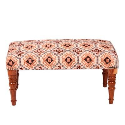 Glory of the Palace,'Traditional Orange and Alabaster Cotton Ottoman from India'