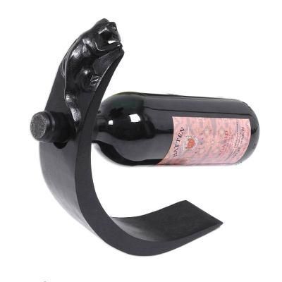 Black Lizard,'Hand Crafted Wood Bottle Holder with Lizard from Indonesia'