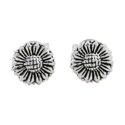 Cute Sunflowers,'Sterling Silver Sunflower Stud Earrings from Thailand'