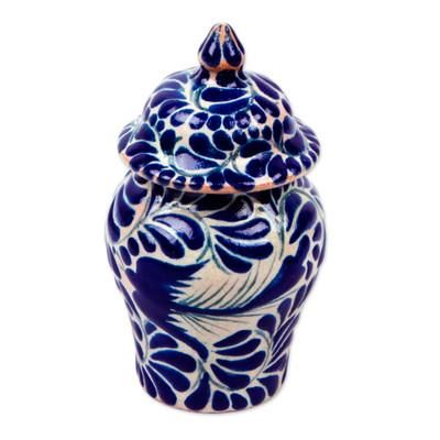 Blue Puebla Swallow,'Blue on Ivory Swallow Motif Talavera Style Ginger Jar'