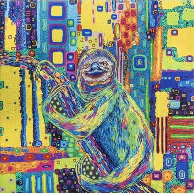 Colorful Sloth,'Modern Multicolored Stretched Sublimation Print of A Sloth'