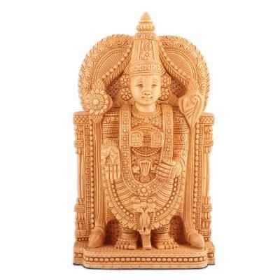 'Wood Sculpture of God Balaji Vishnu Hand-Carved in India'