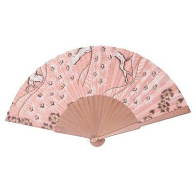 Bangli Springtime,'Pink Floral Hand Fan Crafted from Silk and Pinewood'