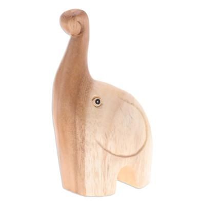 Tiny Greeting,'Handmade Happy Baby Elephant Raintree Wood Figurine'