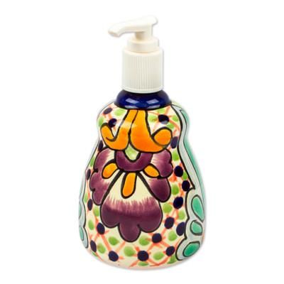 'Multicolored Talavera-Style Ceramic Soap Pump from Mexico'