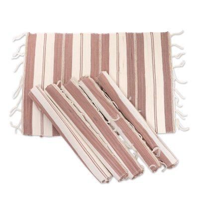 Natural Cocoa,'Hand Woven Striped Placemats (Set of 6)'