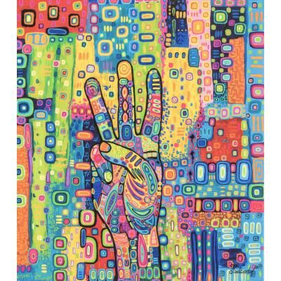 Hand,'Multicolored Modern Stretched Sublimation Print of A Hand'