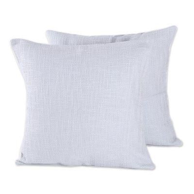 Pearl Grey Pattern,'Pearl Grey Cotton Cushion Covers from India (Pair, 18 in.)'