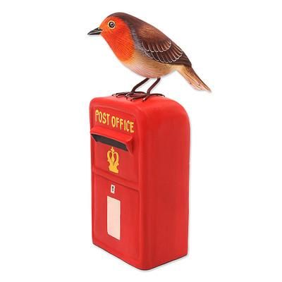 Air Mail,'Artisan Crafted Suar Wood Bird Statuette'