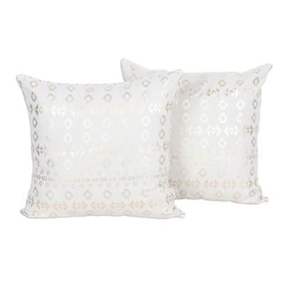 Golden Essence,'Pair of Cotton Cushion Covers with Golden Geometric Motifs'