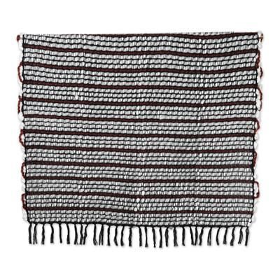 Russet Paths,'Woven Fringed Russet Throw Blanket with Striped Pattern'