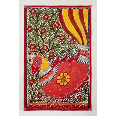 Madhubani painting, 'Dancing Bird'