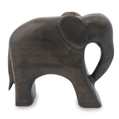 Wood sculpture, 'Brown Thai Elephant'