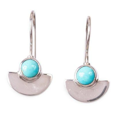 Setting Sun,'Taxco Sterling Silver and Natural Turquoise Drop Earrings'