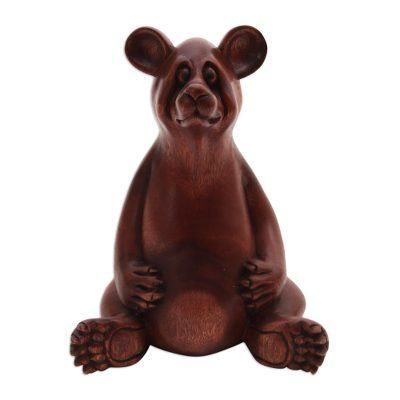 Honey Bear,'Handmade Suar Wood Sculpture of a Bear from Bali'