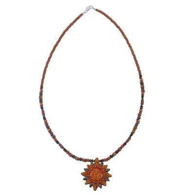 Incan Sun God,'925 Sterling Silver and Ceramic Inca Sun Necklace from Peru'
