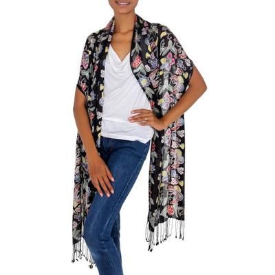 Silk batik shawl, 'Night in the Garden'