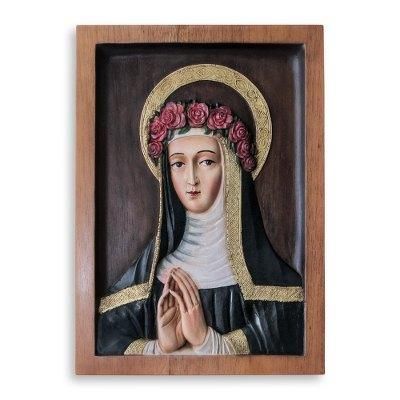 Cedar relief panel, 'Saint Rose of Lima'