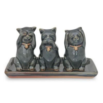 Cats Shun Evil,'Celadon ceramic figurines'