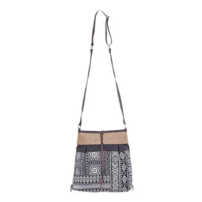 Intermission in Black,'Thai Black and White Cotton Blend Sling Bag'