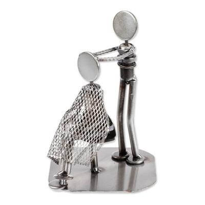Haircut,'Metal Barber Sculpture Recycled Auto Parts Handmade Mexico'