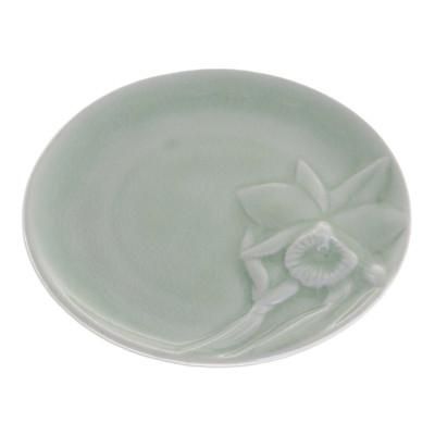 Lanna Orchid,'Green Floral Celadon Ceramic Dessert Plate'