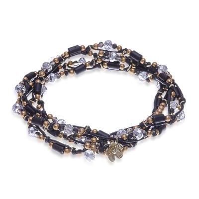 Night Party,'Black Beaded Wrap Bracelet from Thailand'