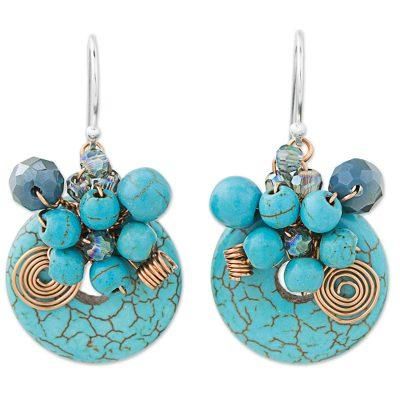 Moonlight Garden in Blue,'Dyed Calcite Sterling Silver Dangle Earrings from Thailand'
