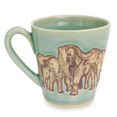 Celadon ceramic mug, 'Cozy Family'
