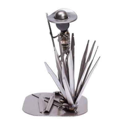 'Eco-Friendly Polished Upcycled Metal Sculpture of Harvester'