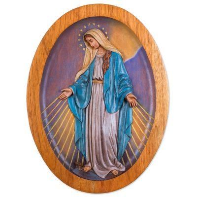 Virgin of the Miraculous Medal,'Cedar Wall Relief Panel of the Virgin Mary from Peru'