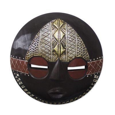 Elikem Child,'Round African Sese Wood Mask in Brown from Ghana'