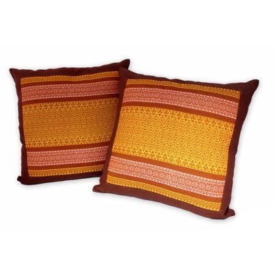 Cotton cushion covers, 'Thai Sunshine' (pair) - Cotton Cushion Covers