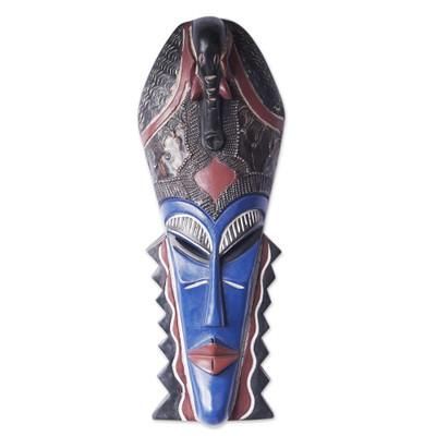 Cultural Blue,'African Sese Wood Mask in Blue Crafted in Ghana'