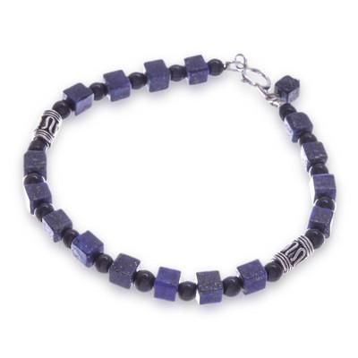 Blue Night,'Quartz and lapis lazuli beaded bracelet'